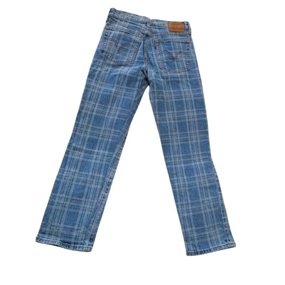Levi's Premium Wedgie Straight‎ Jeans Plaid Blue High Rise Button Fly W25